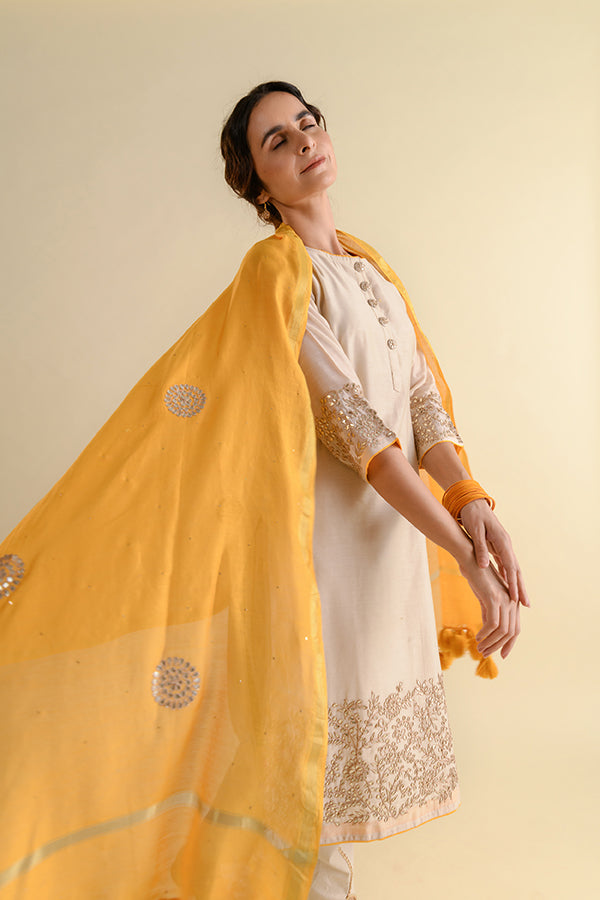 Ivory & Yellow Gota Patti Chanderi Suit Set