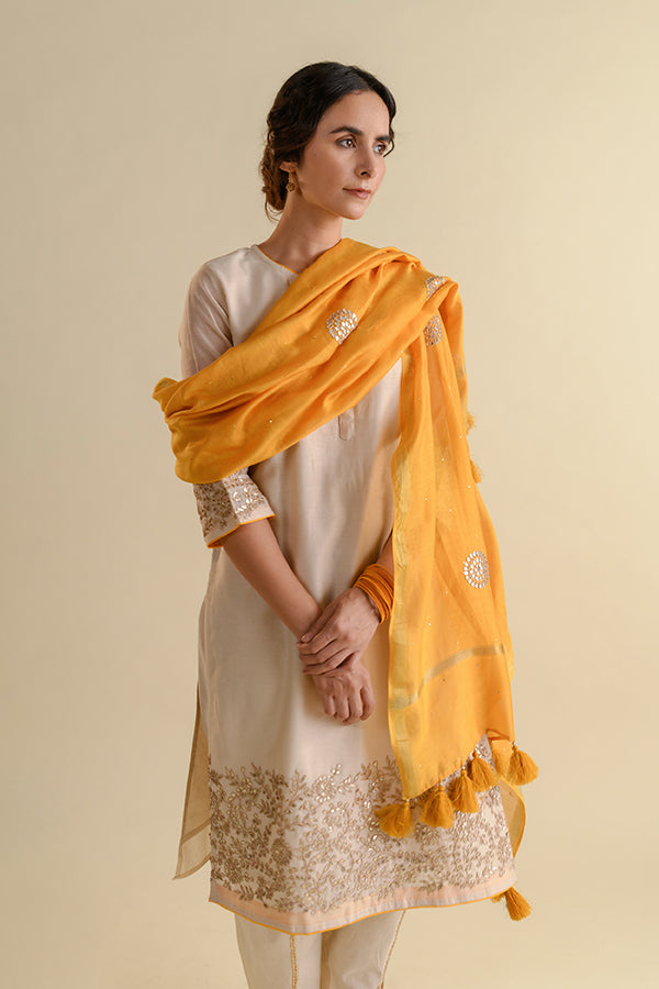 Ivory & Yellow Gota Patti Chanderi Suit Set