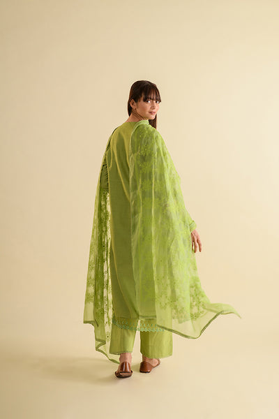 Macaw Green Floral Embroidered Chanderi Suit Set