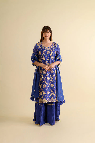 Persian Blue Gota Work Chanderi Suit Set