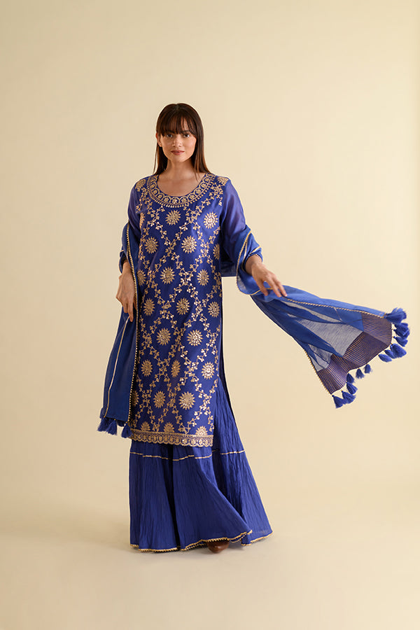 Persian Blue Gota Work Chanderi Suit Set