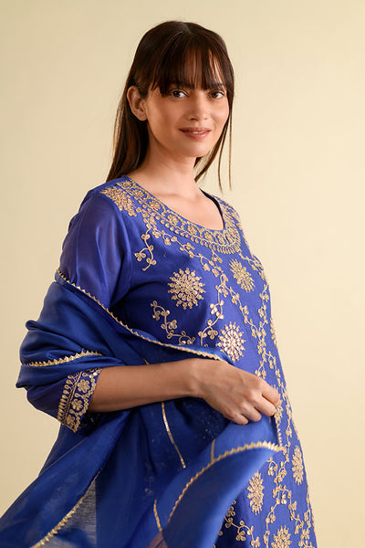 Persian Blue Gota Work Chanderi Suit Set