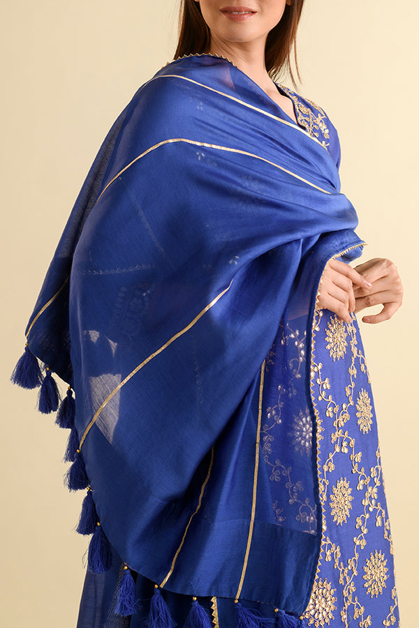 Persian Blue Gota Work Chanderi Suit Set