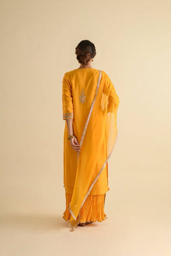 Saffron Yellow Gota Patti Chanderi Suit Set