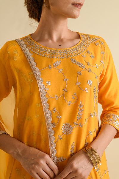 Saffron Yellow Gota Patti Chanderi Suit Set