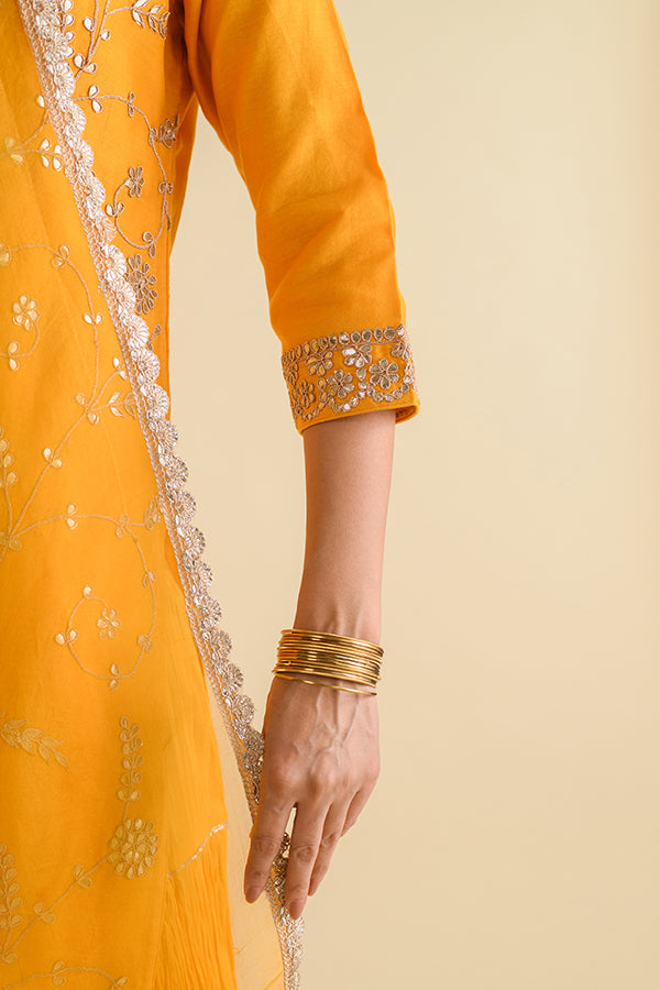 Saffron Yellow Gota Patti Chanderi Suit Set