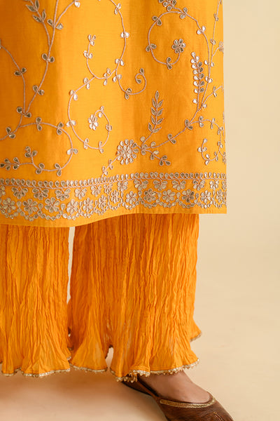 Saffron Yellow Gota Patti Chanderi Suit Set