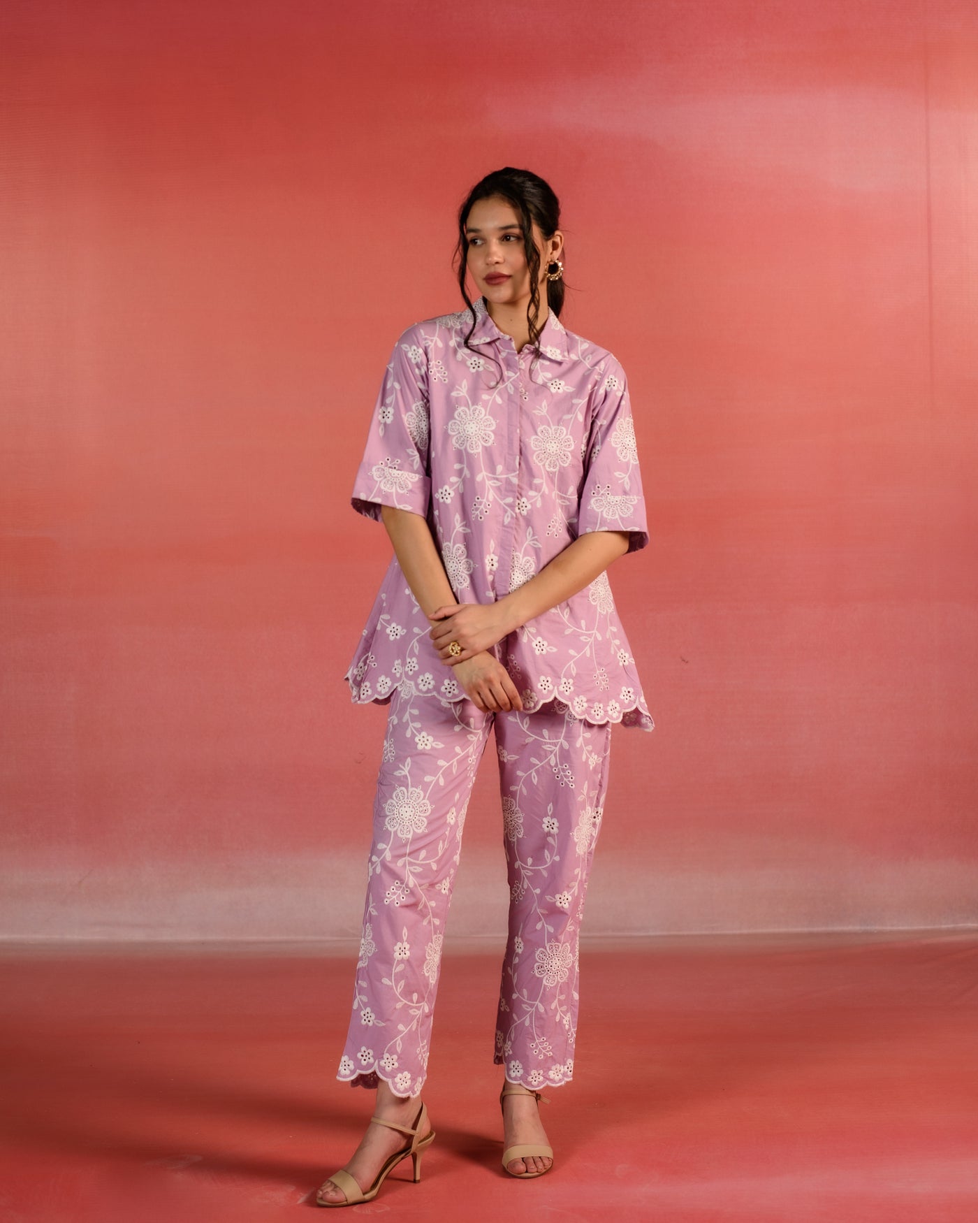 Pink Garden Floral Embroidered Poplin Shirt