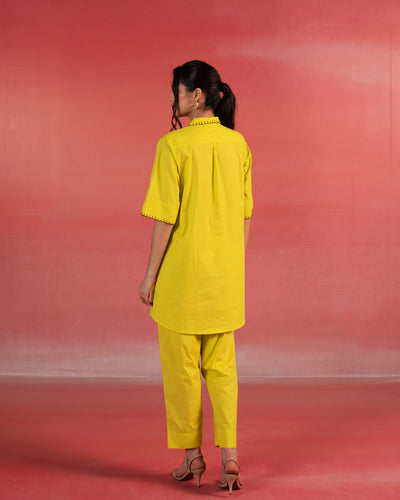 Sunlit Floral  Embroidered Lemon Yellow Poplin Co-ord Set