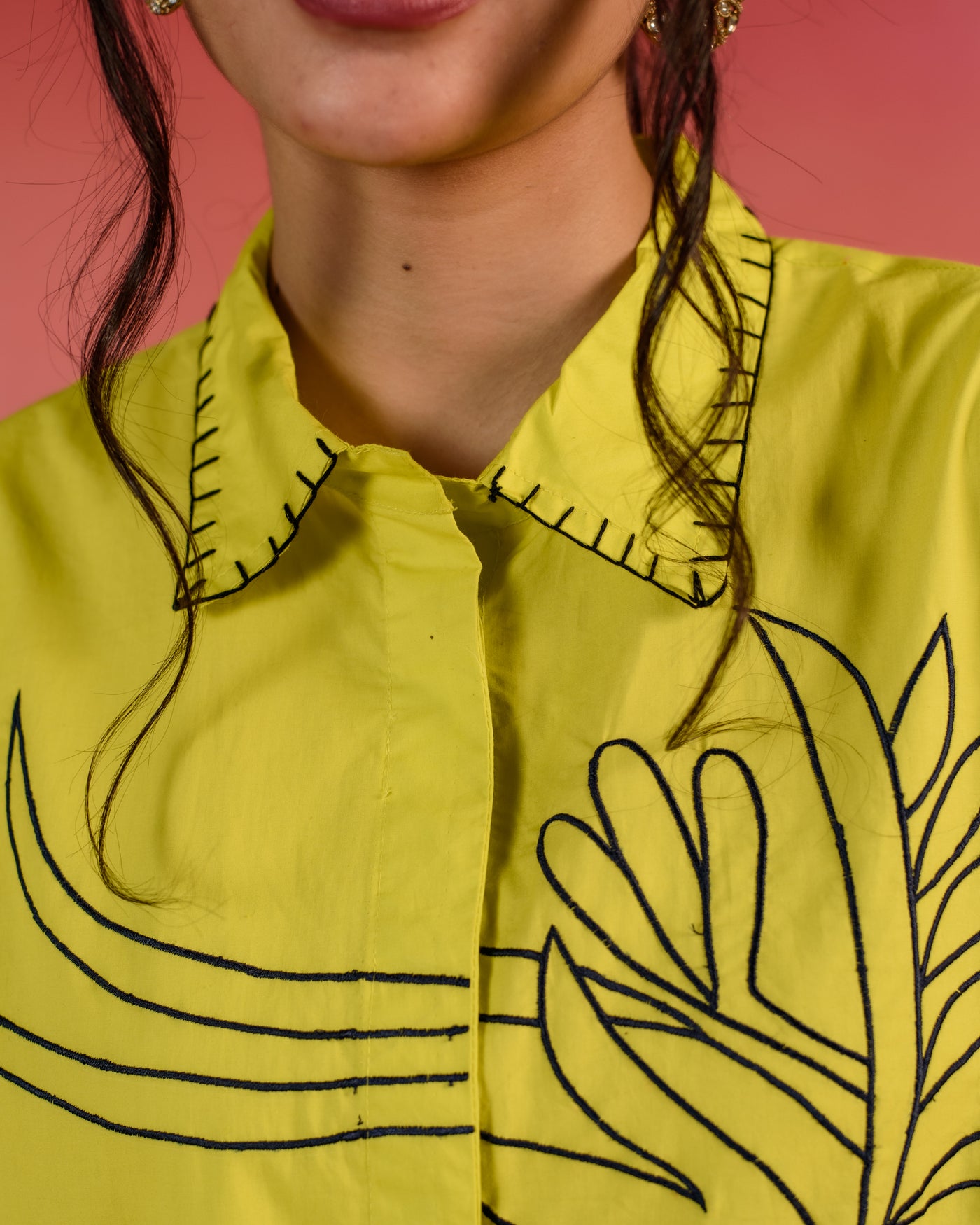 Sunlit Floral  Embroidered Lemon Yellow Poplin Co-ord Set