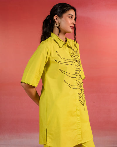 Sunlit Floral  Embroidered Lemon Yellow Poplin Co-ord Set