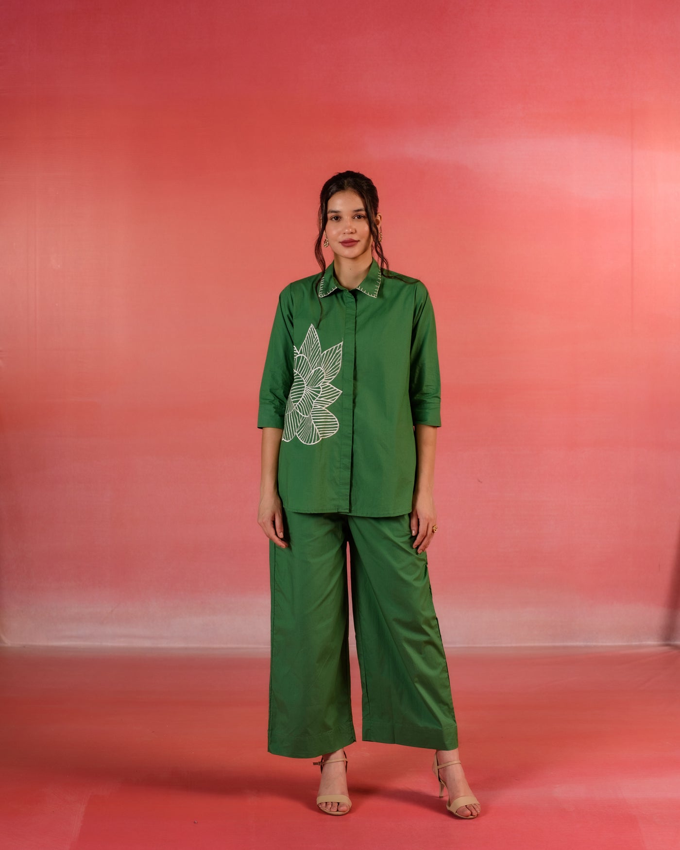 Fresh Sage Embroidered Green Poplin Co-ord Set