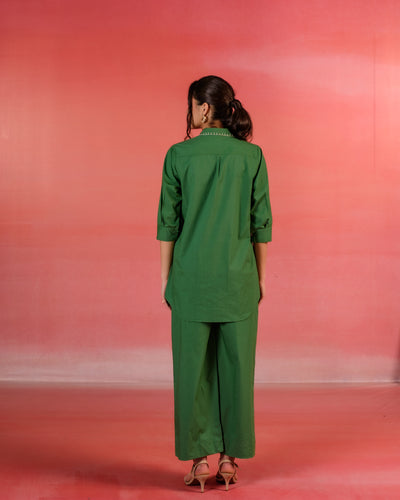 Fresh Sage Embroidered Green Poplin Co-ord Set