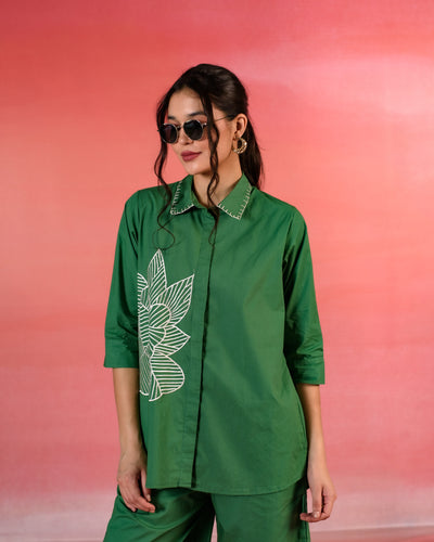 Fresh Sage Embroidered Green Poplin Co-ord Set