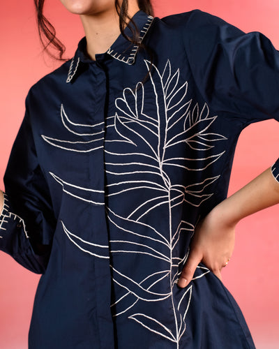 Navy Bloom Embroidered Blue Poplin Co-ord Set