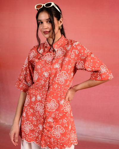 Scarlet Flora Embroidered Poplin Shirt