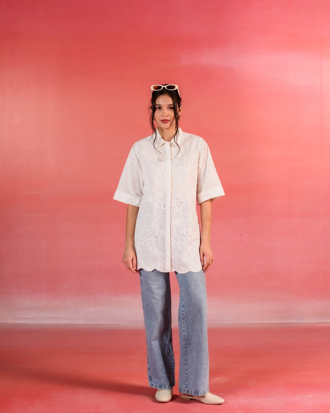 Moonlit White Embroidered Poplin Shirt