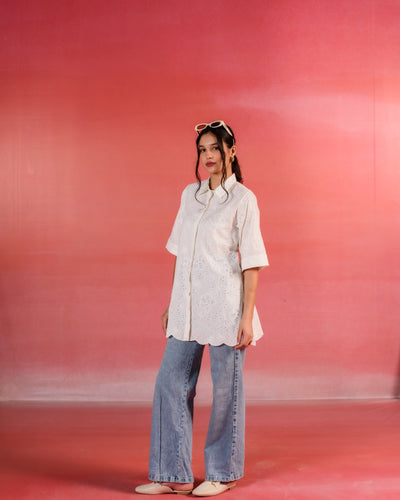 Moonlit White Embroidered Poplin Shirt