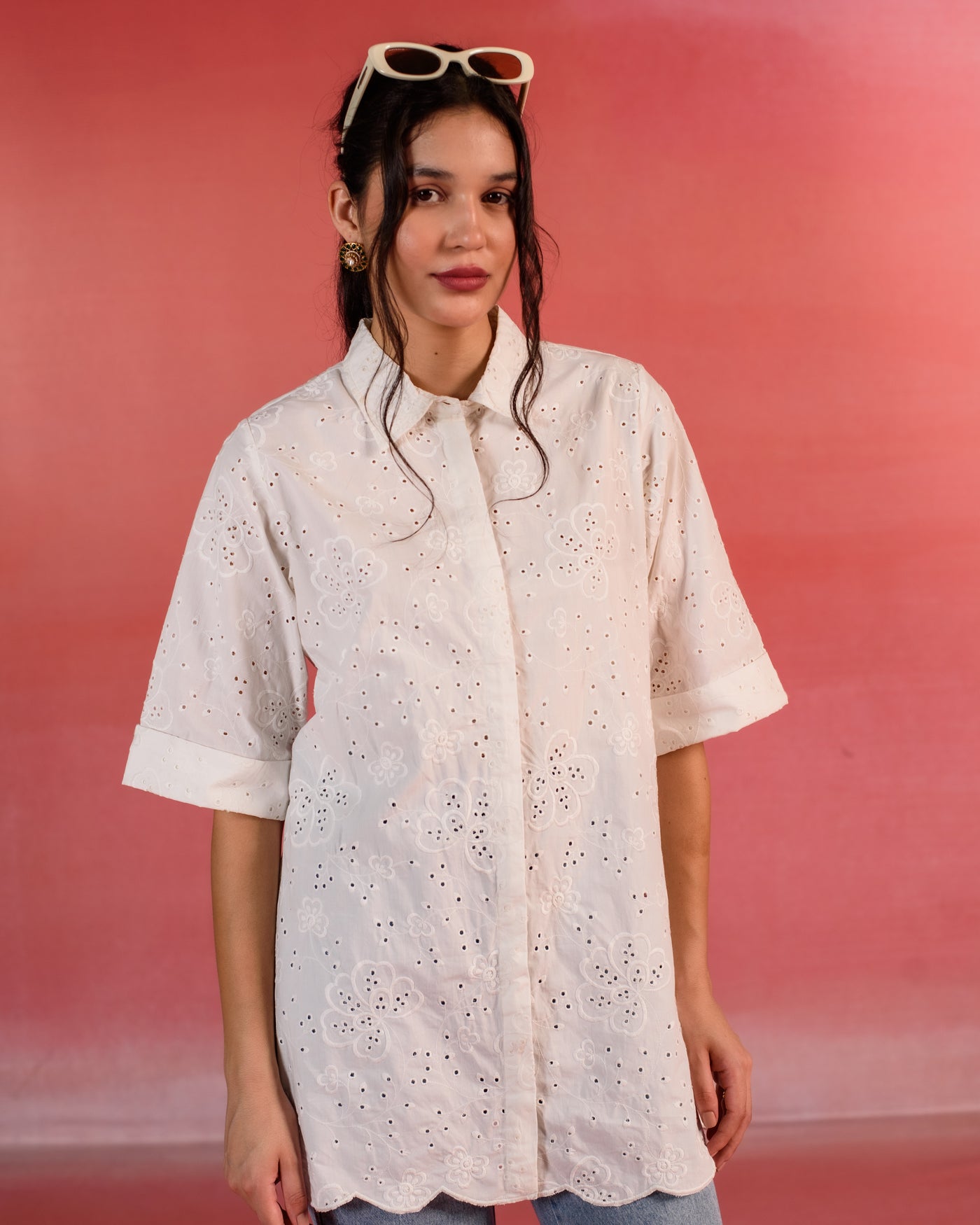 Moonlit White Embroidered Poplin Shirt