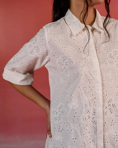 Moonlit White Embroidered Poplin Shirt