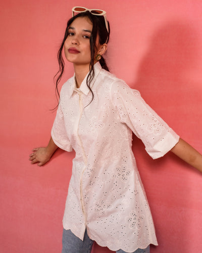 Moonlit White Embroidered Poplin Shirt