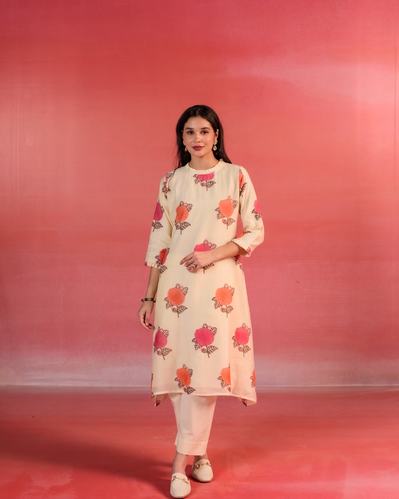 Desert Flower Block Print  A-line Chanderi Kurta Set