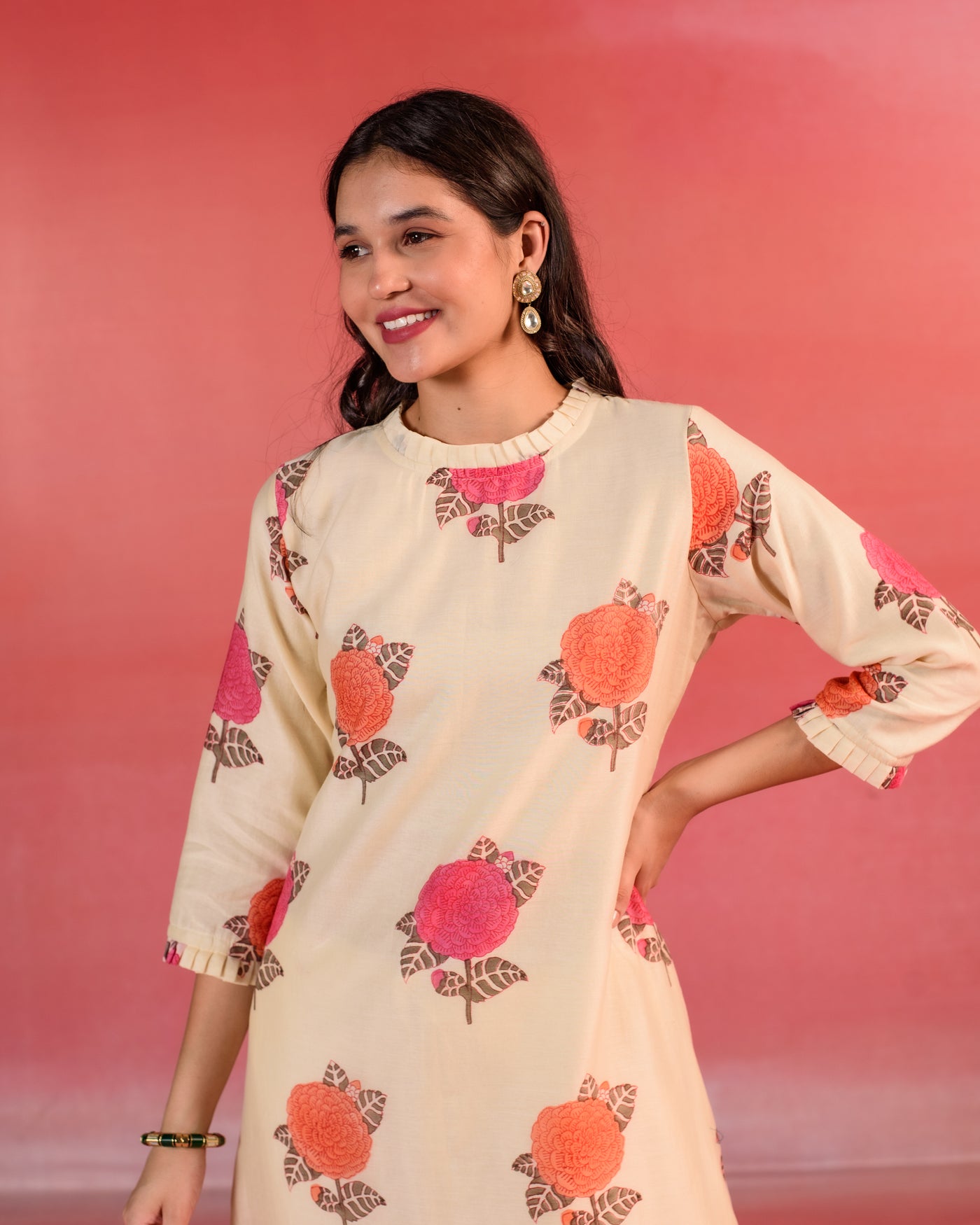 Desert Flower Block Print  A-line Chanderi Kurta Set