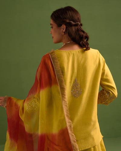 Radiant Lemon Gota Patti Chanderi Lehanga Set