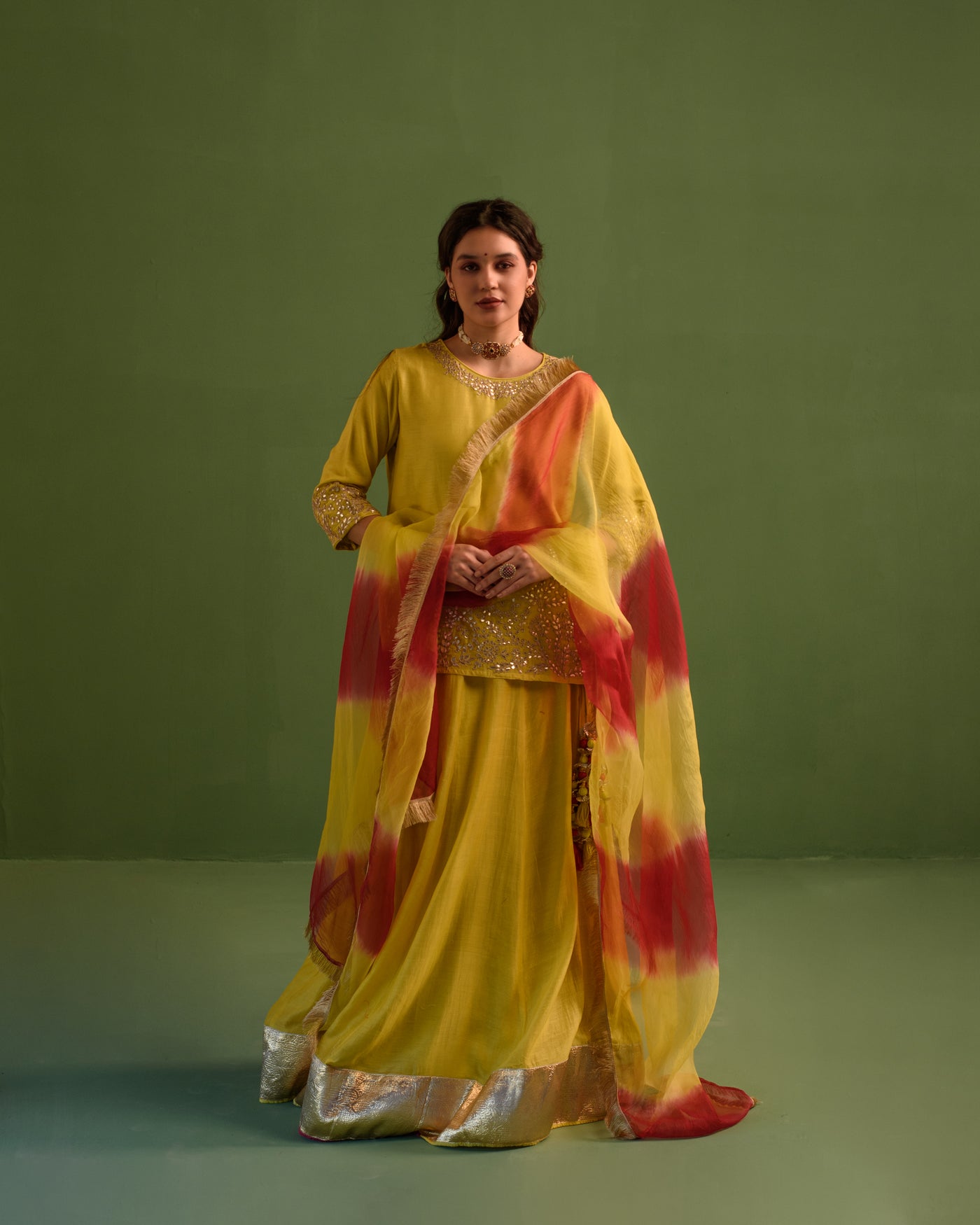 Radiant Lemon Gota Patti Chanderi Lehanga Set