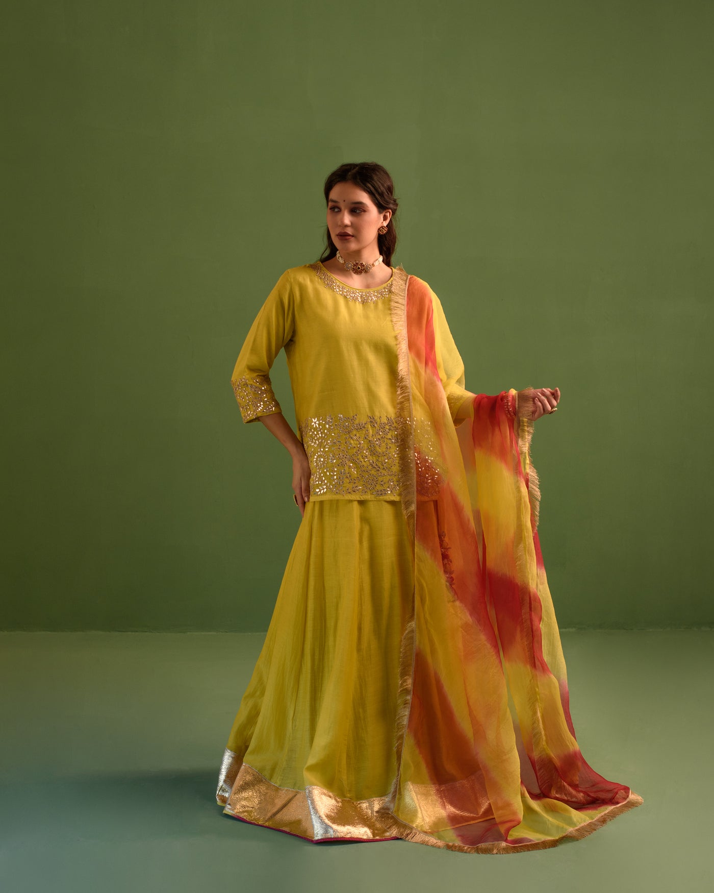 Radiant Lemon Gota Patti Chanderi Lehanga Set