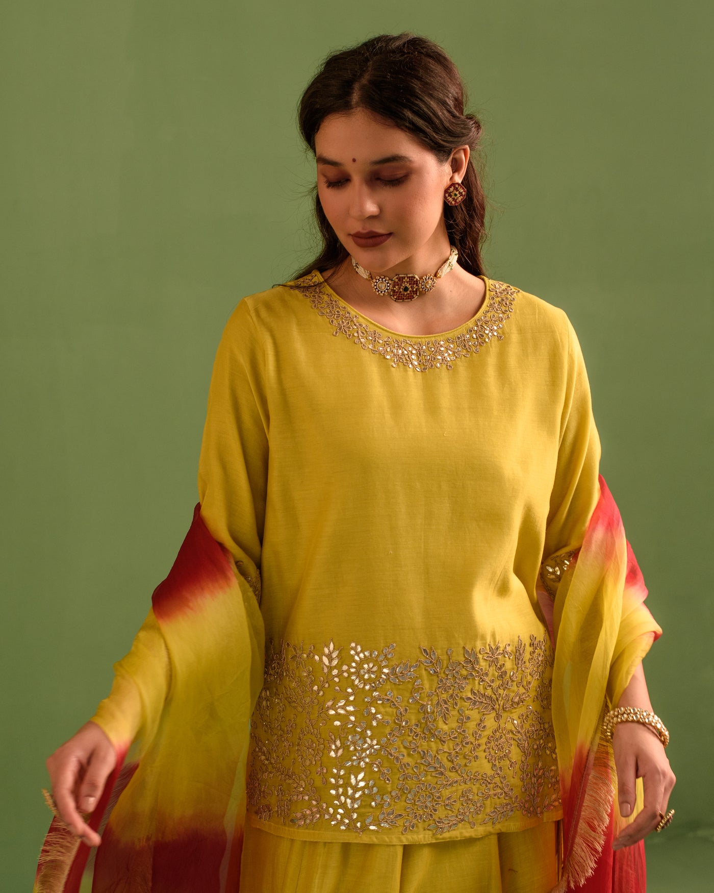 Radiant Lemon Gota Patti Chanderi Lehanga Set