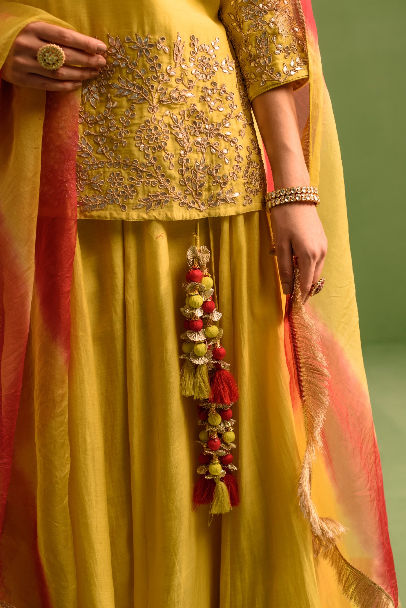 Radiant Lemon Gota Patti Chanderi Lehanga Set