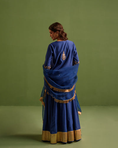 Regal Blue Gota Patti Chanderi Lehanga Set