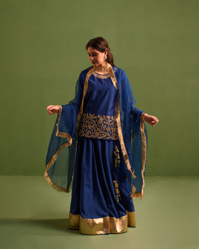 Regal Blue Gota Patti Chanderi Lehanga Set