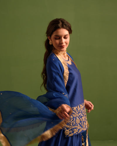 Regal Blue Gota Patti Chanderi Lehanga Set