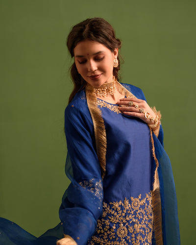 Regal Blue Gota Patti Chanderi Lehanga Set