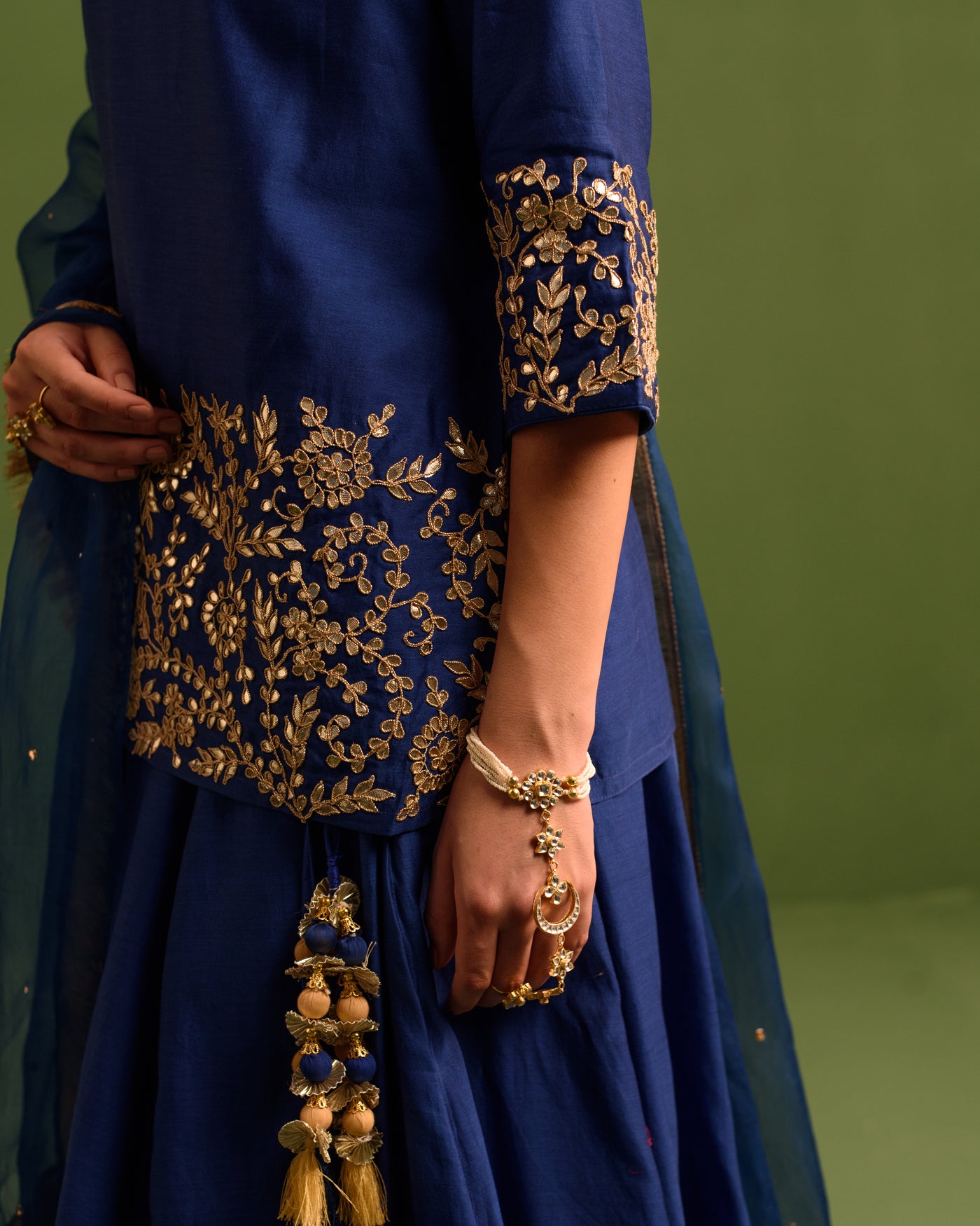 Regal Blue Gota Patti Chanderi Lehanga Set