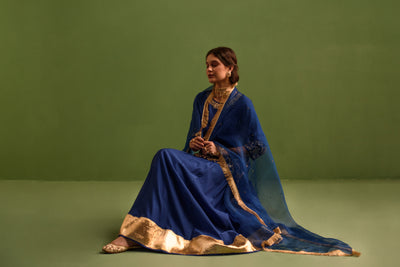 Regal Blue Gota Patti Chanderi Lehanga Set