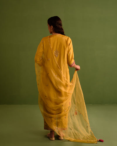 Bright Yellow Marori Work Upara Silk Suit Set