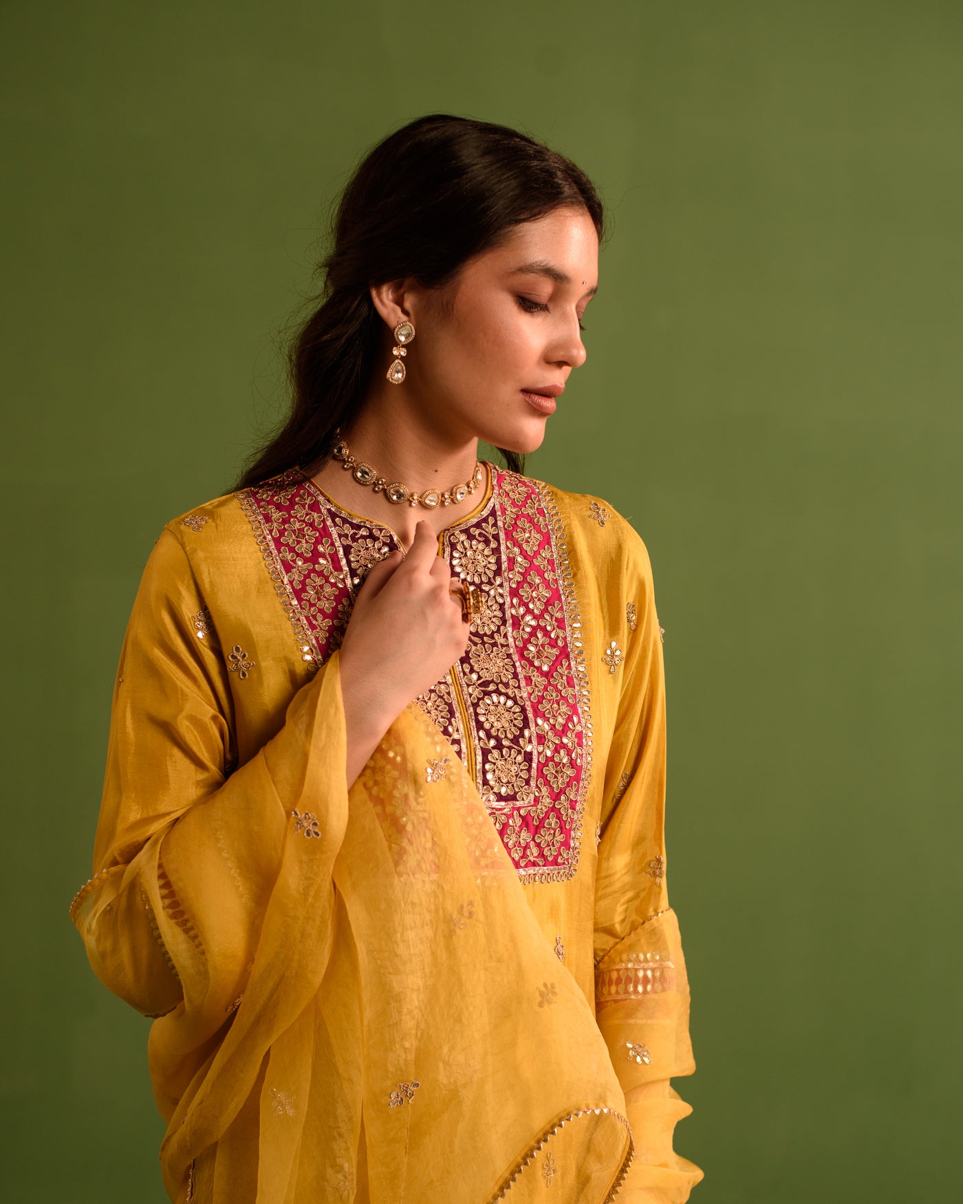 Bright Yellow Marori Work Upara Silk Suit Set