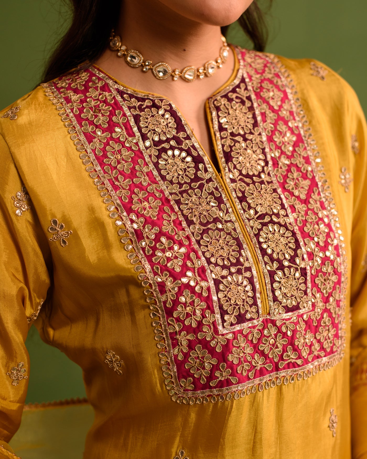 Bright Yellow Marori Work Upara Silk Suit Set