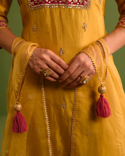 Bright Yellow Marori Work Upara Silk Suit Set