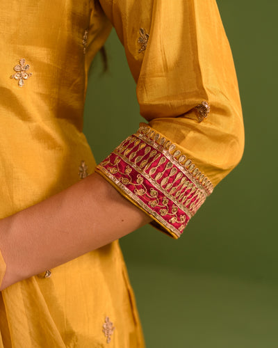 Bright Yellow Marori Work Upara Silk Suit Set