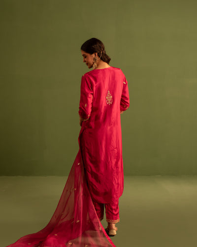 Radiant Pink Marori Work Upara Silk Suit Set