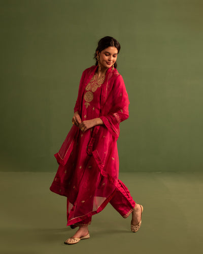 Radiant Pink Marori Work Upara Silk Suit Set