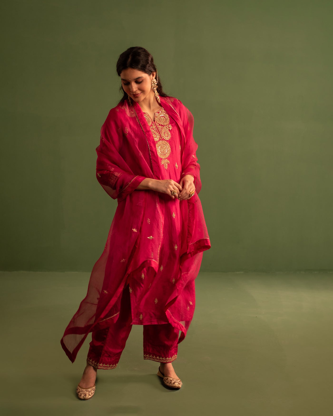 Radiant Pink Marori Work Upara Silk Suit Set