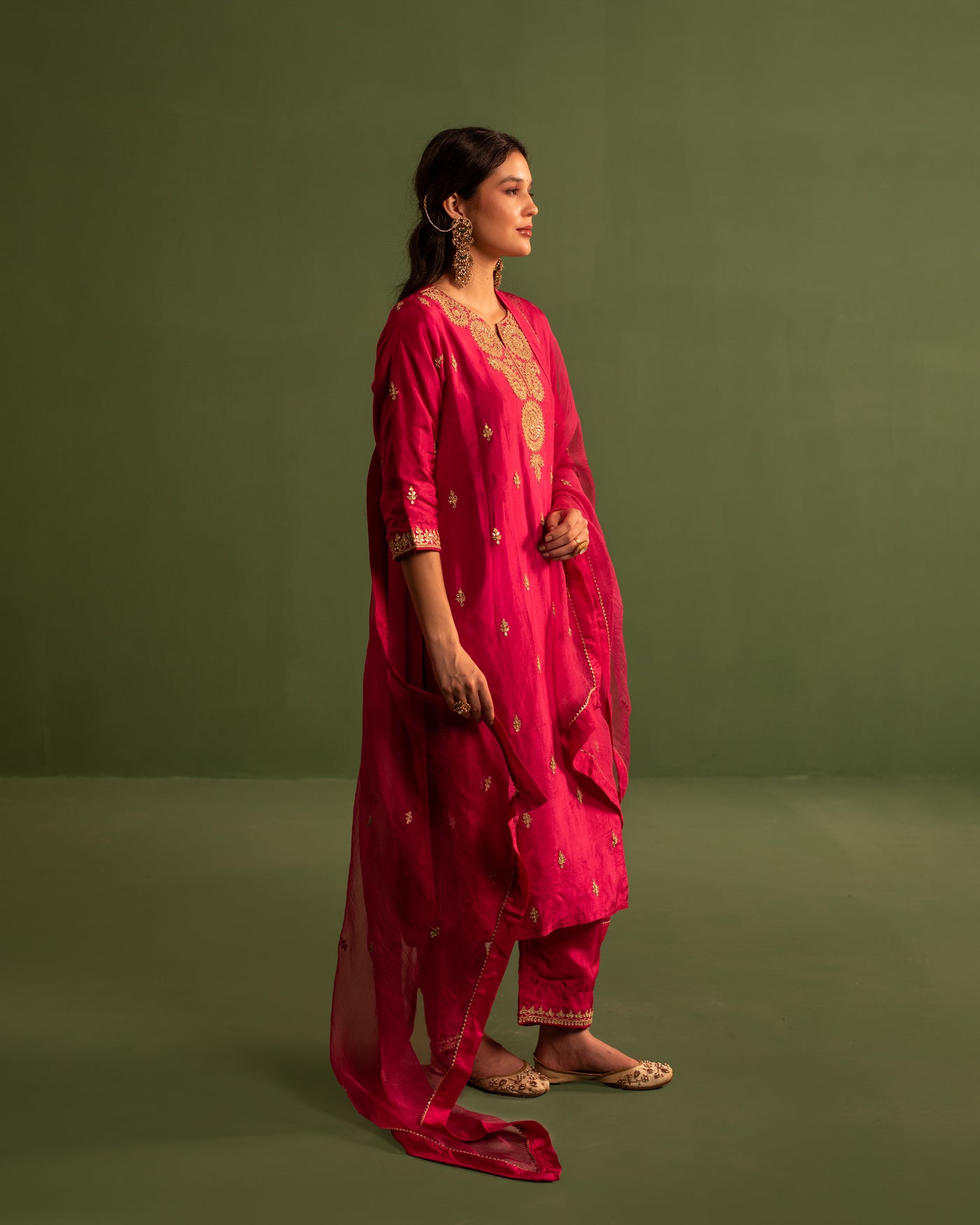 Radiant Pink Marori Work Upara Silk Suit Set