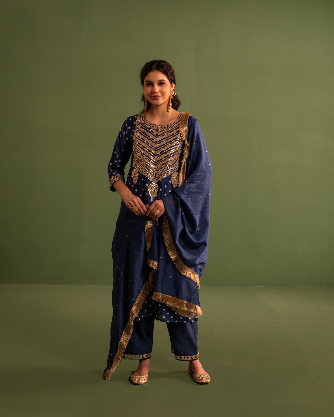 Evening Ocean Bandhej Gota Patti Blue Chanderi Suit Set