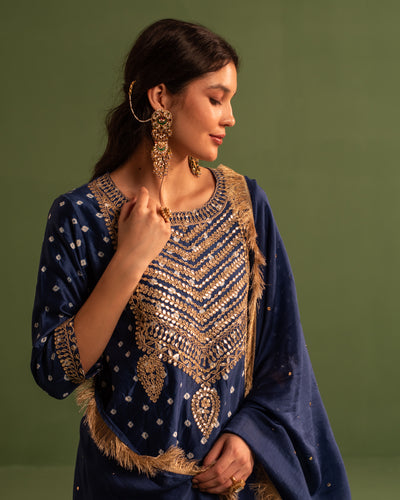 Evening Ocean Bandhej Gota Patti Blue Chanderi Suit Set