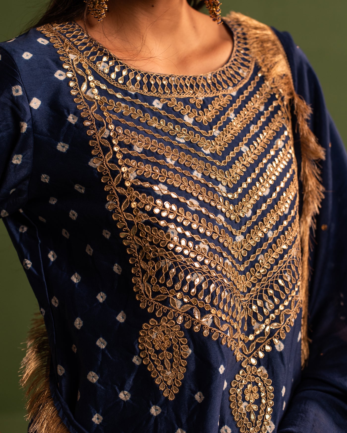 Evening Ocean Bandhej Gota Patti Blue Chanderi Suit Set